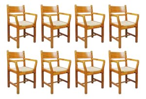 Danish Pine Dining Chairs with Rope Seats, 1980, Set of 8
