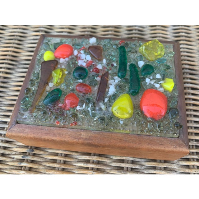 Mid Century Modern Fused Glass Wooden Trinket Box For Sale - Image 9 of 11