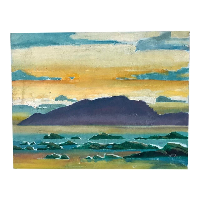 Waves Against a Yellow Sky - Original Oil Painting by David Beynon Pena For Sale