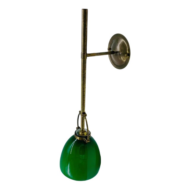 Green Glass & Brass Sconce, Italy, 1950 For Sale