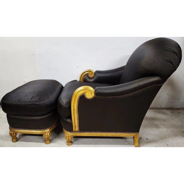 Late 20th Century Club Chair & Ottoman Gilt Finish For Sale - Image 9 of 13