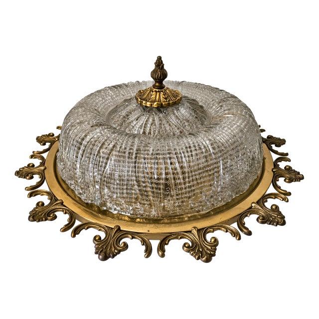 Mid-Century Modern Ornate Textured Glass Flush Mount, 1960s For Sale