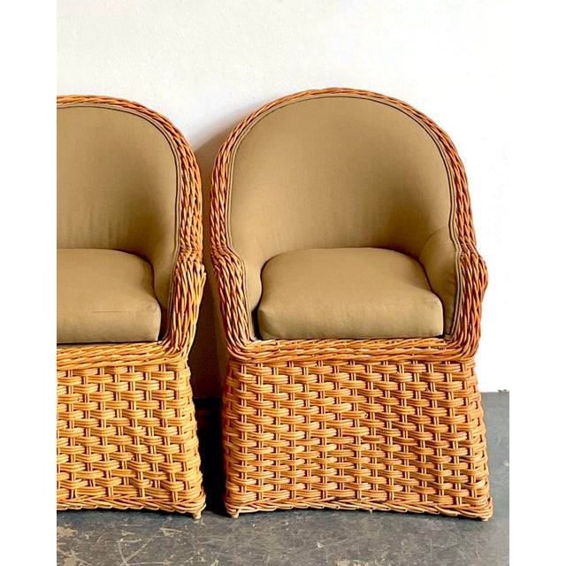 Vintage Woven Rattan Lounge Chairs - A Pair For Sale - Image 10 of 12