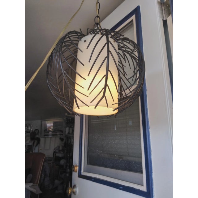 Metal 1970s Mid-Century Steel and Acrylic Pendant Lamp For Sale - Image 7 of 9