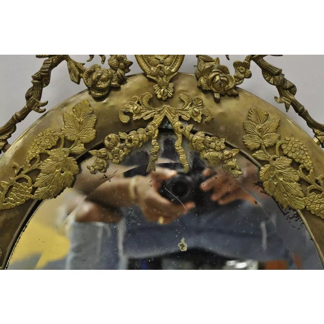Metal Antique French Victorian Brass Frame Bronze Ormolu Oval Beveled Glass Mirror For Sale - Image 7 of 12