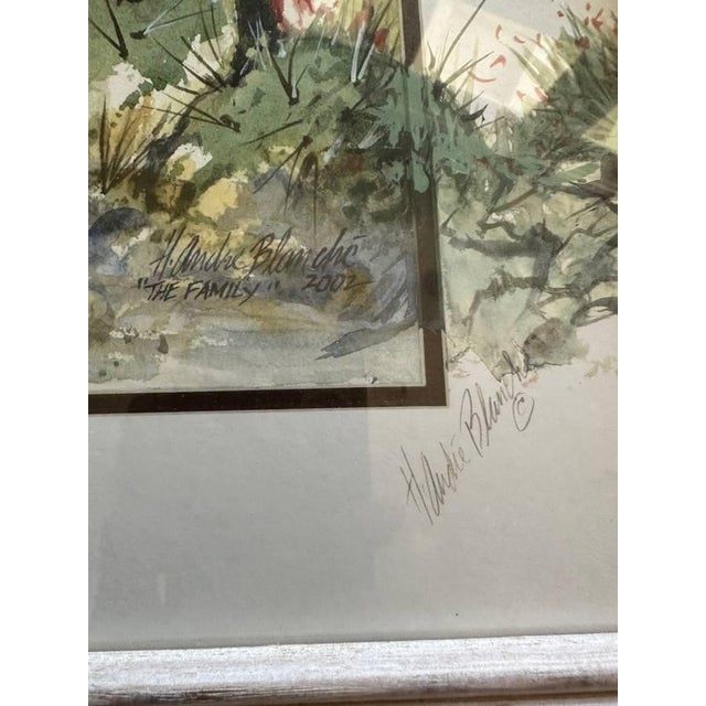 2002 Andre Blanche the Hunter Family Watercolor Paintings Signed Framed Original Set of Two Pair For Sale - Image 4 of 9