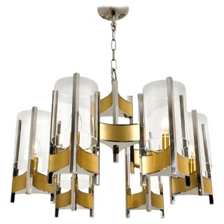 Nine-Light Chrome and Glass Chandelier by Gaetano Sciolari, 1960s For Sale