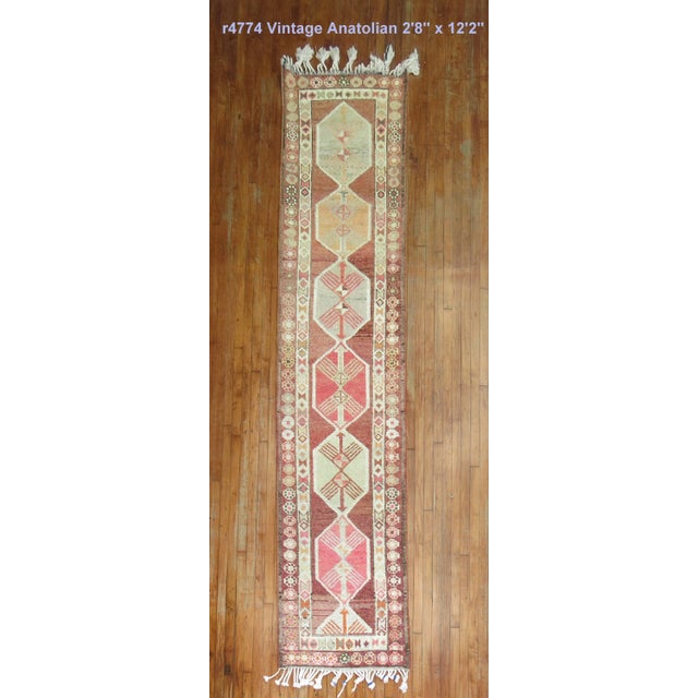 1940s Geometric Wool Turkish 12 Foot Runner - 2'8" x 12'2" For Sale In New York - Image 6 of 6