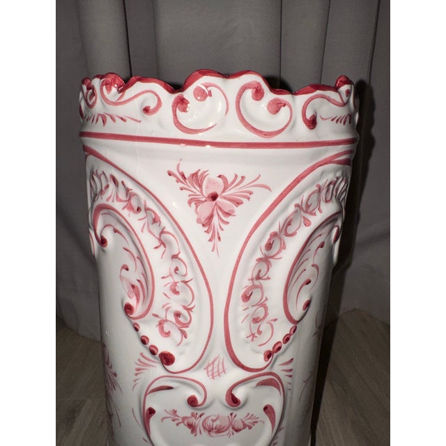 Late 20th Century RCCL Pottery Mediterranean Pink Ceramic Umbrella Stand For Sale - Image 6 of 7