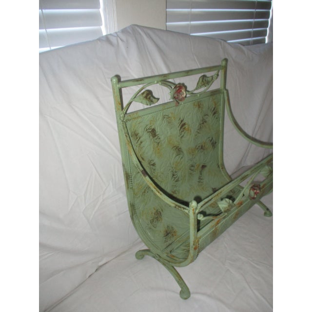 This is a Vintage French Country Green Metal Magazine Rack with Red Roses and has an Antique Stressed Finish that is so...