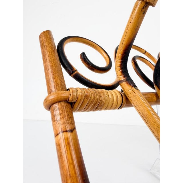 Italian Riviera Mid-20th Century Modern Cane, Rattan & Bamboo Wall Coat Rack, 1960s For Sale - Image 10 of 13