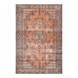 1970s Vintage Handmade Wool Cotton Orange Area Rug For Sale