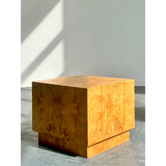 Mid-Century Modern Vintage Boho Burl Wood Cube Side Table For Sale - Image 3 of 12