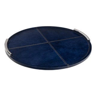 Hayes Leather Tray Round Large, Blue For Sale