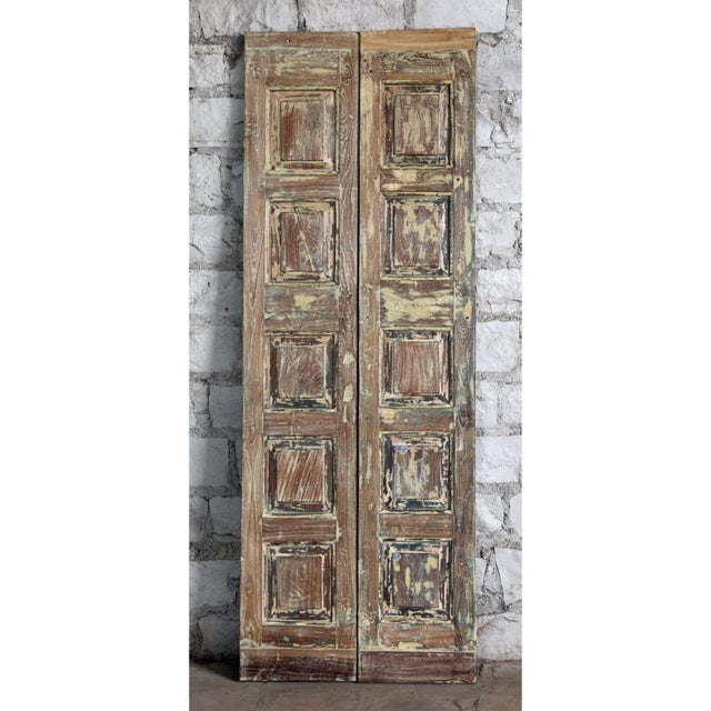 Mid Century Floral Carved Double Doors – Rustic Modern Solid Wood Doors80x28 For Sale - Image 4 of 5