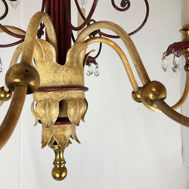 Vintage Italian Tolle Chandelier With Lead Crystal Pendants For Sale - Image 12 of 15