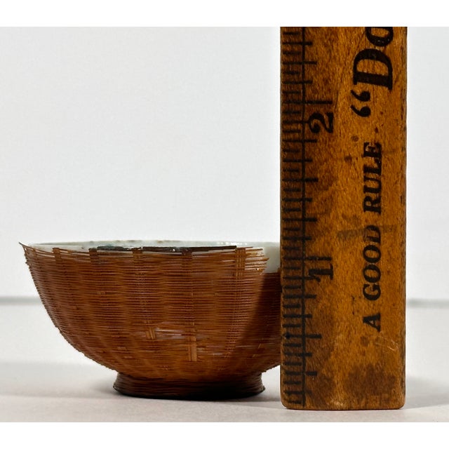 Early 20th Century Japanese Porcelain Geisha Girl Sakazuki in Woven Bamboo For Sale - Image 10 of 10