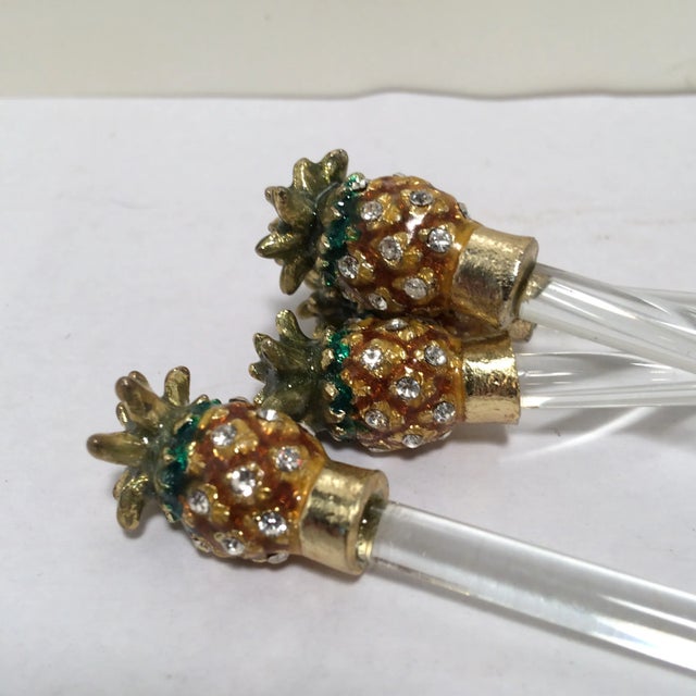 Pineapple Topped Stir Sticks Gold and Crystal - Set of 4 For Sale - Image 4 of 6