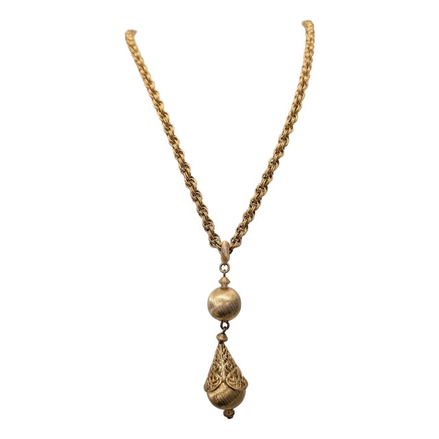 Vintage Signed Monet Book Piece Goldtone Pendant Necklace, 1961 For Sale