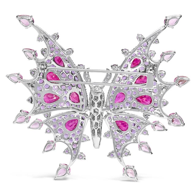 Early 21st Century 18K White Gold 1.00 Cttw Diamond, Ruby Sapphire, and Amethyst Mixed Gemstone Butterfly Brooch Pin (G-H Color, VS1-VS2 Clarity) For Sale - Image 5 of 6