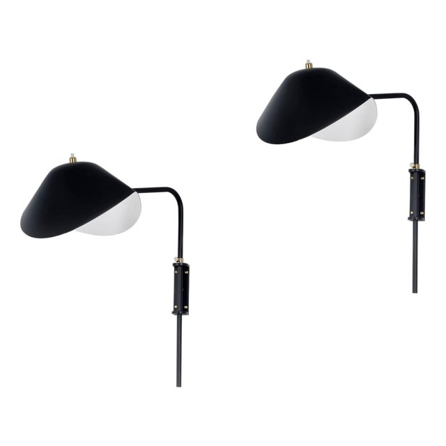 Mid-Century Modern Black Anthony Wall Lamps by Serge Mouille, Set of 2 For Sale