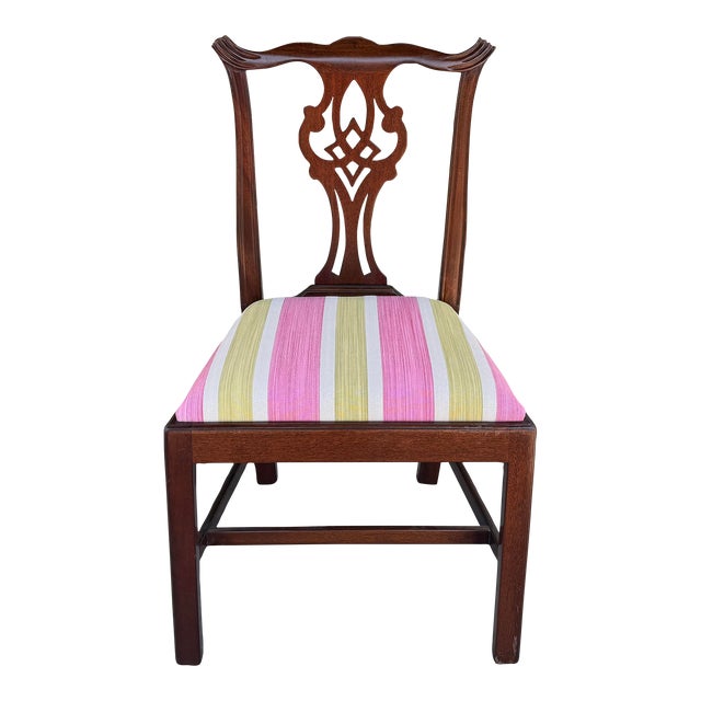 Burton-Ching Chippendale Dining Chair W Scalamandre Stripe For Sale