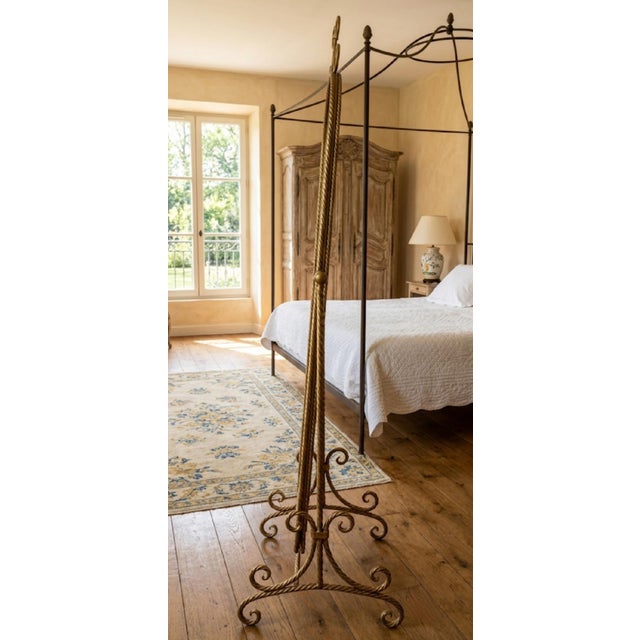 Vintage Italian Florentine Hollywood Regency Gold Gilt Wrought Iron Twisted Rope Metal Cheval Standing Floor Mirror For Sale - Image 14 of 14