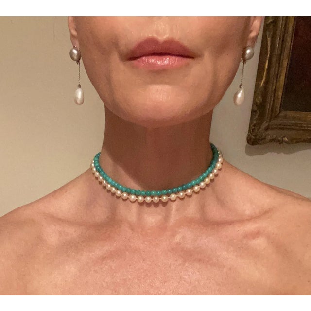 A beautiful and chic blue turquoise stone bead necklace and choker necklace in one. Two necklace lengths in one. Necklace...