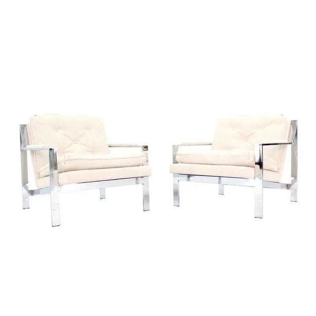 Mid 20th Century Chrome Lounge Chairs With New Upholstery - A Pair For Sale - Image 5 of 9