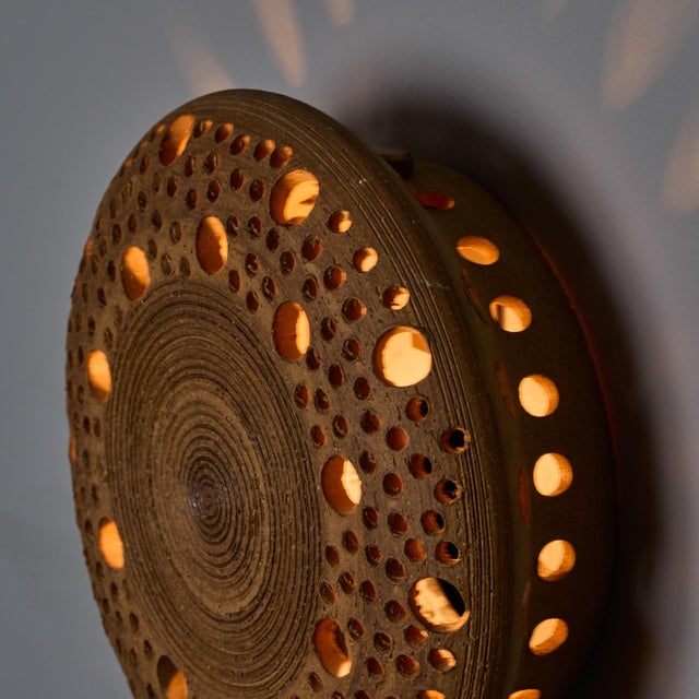 Early 1970s Per Bovin Hand Thrown Perforated Earthenware Plug-in Wall Lamp For Sale - Image 17 of 18