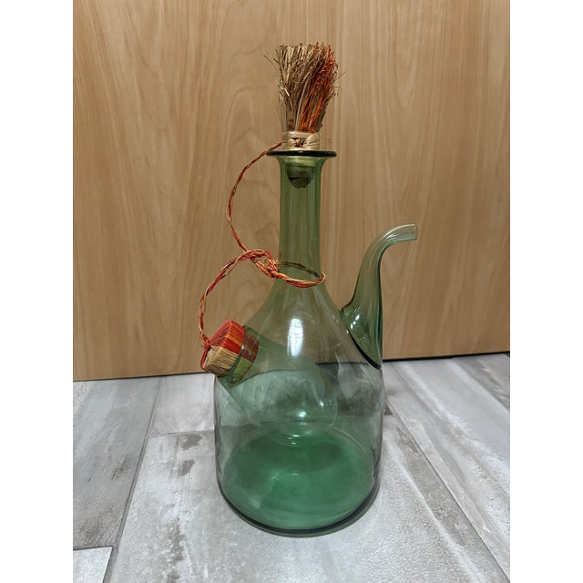 Mid 20th Century Vintage Large Hand Blown Green Glass Italian Wine Decanter With Ice Chamber For Sale - Image 5 of 5