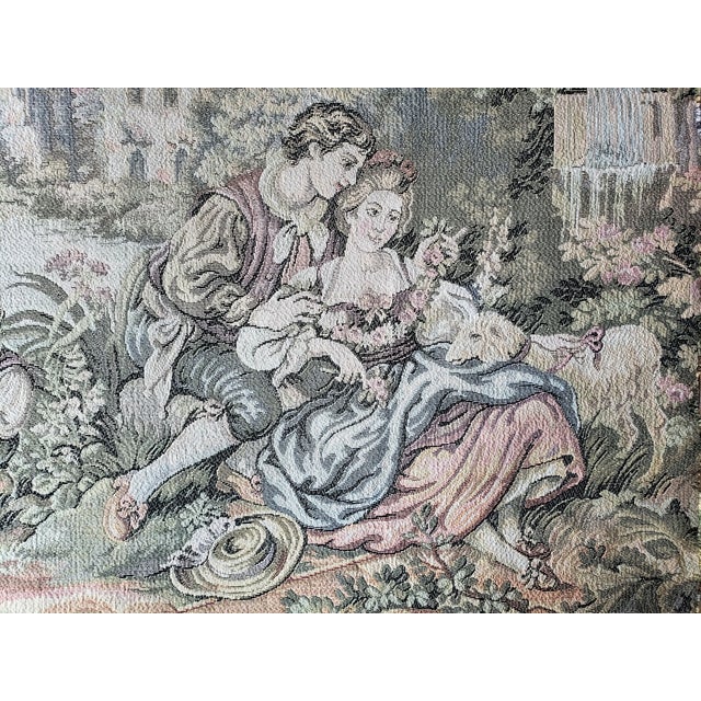 Vintage French "Noble Pastorale" Trammé Needlepoint Tapestry – 25" X 25" For Sale - Image 9 of 10