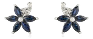 Minimalist Marquise Cut Sapphire Stud Earrings With Diamond Accents in 925 Silver - A Pair