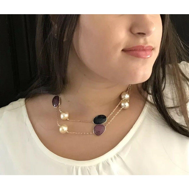 2010s South Sea Pearl Sapphire Ruby 14 Karat Necklace Italy Certified For Sale - Image 5 of 12