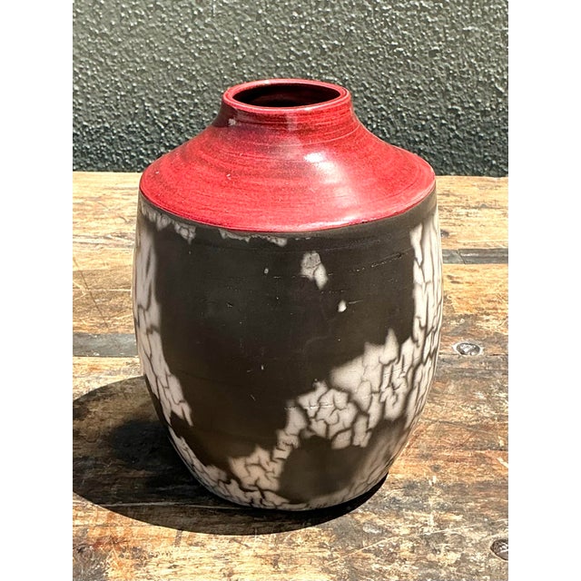 Vintage Original Raku Studio Pottery Vase For Sale - Image 11 of 12