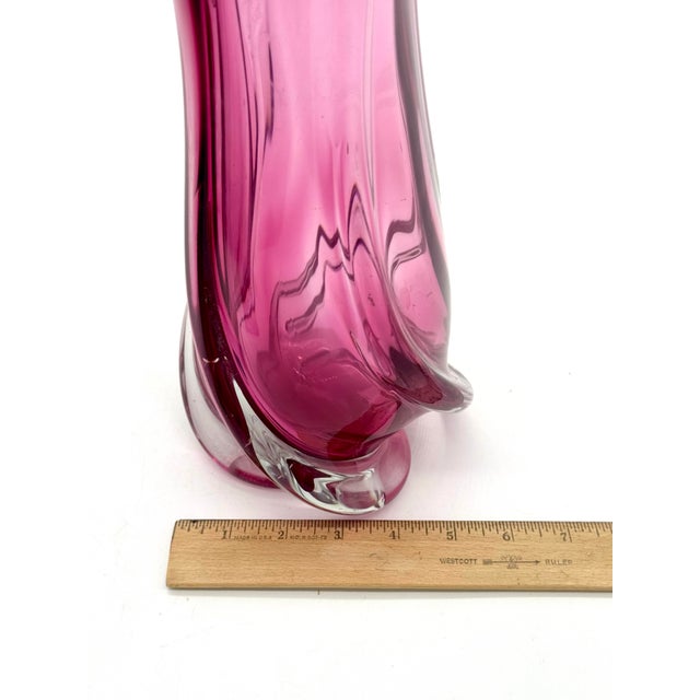 Vintage Chalet Attributed Cranberry & Clear Art Glass Sculptural Vase, 15" For Sale In New York - Image 6 of 8