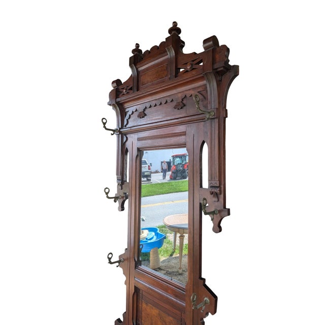 Late 19th-Century Victorian Eastlake Carved Walnut & Marble Hall Tree For Sale - Image 6 of 18