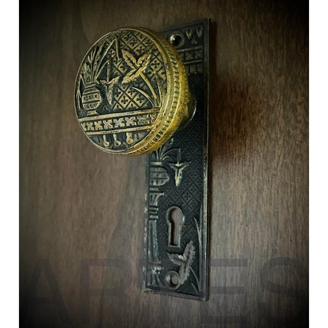 Antique American Bronze Door Knobs With Door Plates - 5 Pieces For Sale - Image 9 of 9