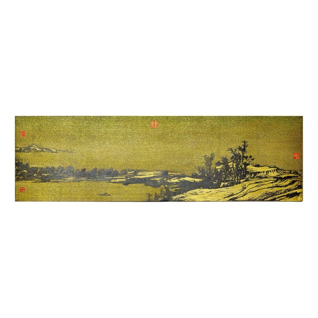 Gold Chinese Gilt Metal Landscape Wall Panel with Red Seal Marks For Sale - Image 8 of 18