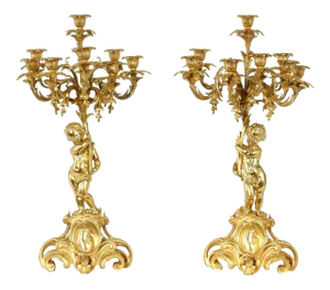 Late 19th Century Eight Armed Gilt Bronze Candelabras - a Pair