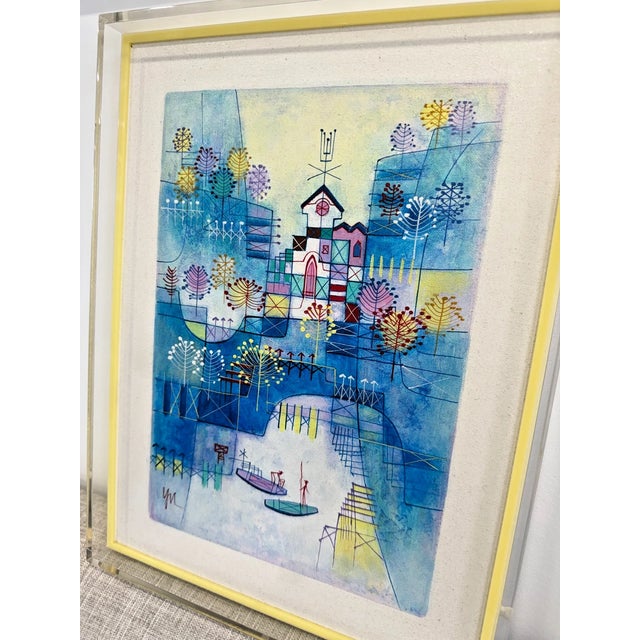 1970s Signed Heshi Yu “Abstract Village” Modernist Painting in Lucite Frame For Sale In New York - Image 6 of 7