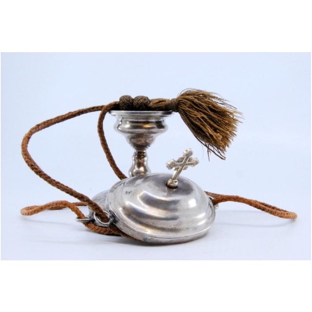 Silver Pyx with Cross on the Lid and Suspension Cord For Sale - Image 4 of 9