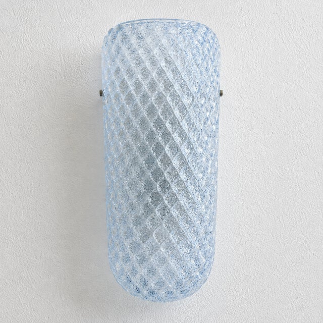 Early 21st Century Italian Mid-Century Light Blue Rhombus Murano Glass Wall Sconces Set of 2 For Sale - Image 5 of 7