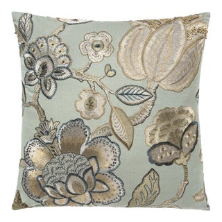 Scalamandre 22" x 22" Coromandel Embroidery Pillow in Mineral For Sale