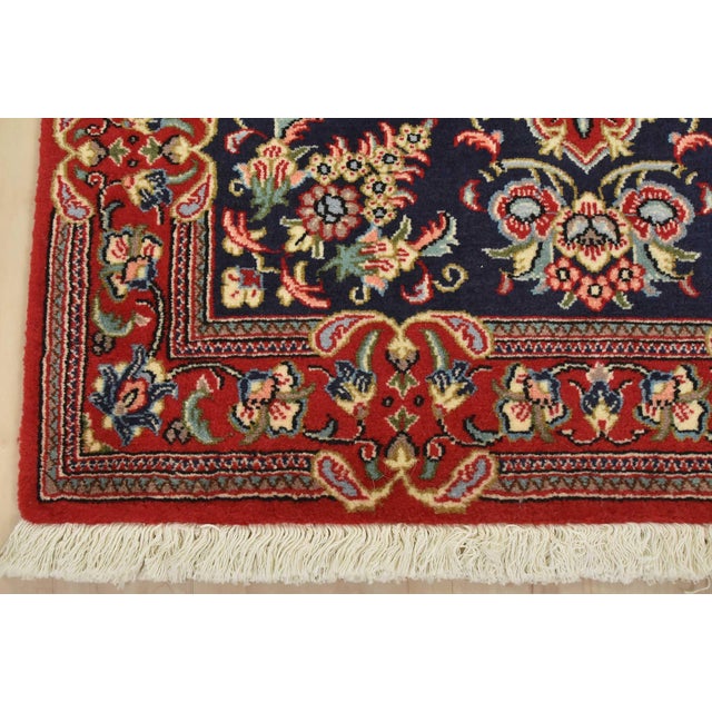 Textile Qom Rug 2’8” X 3’11” Blue Wool Vintage Traditional Hand-Knotted Carpet For Sale - Image 7 of 10