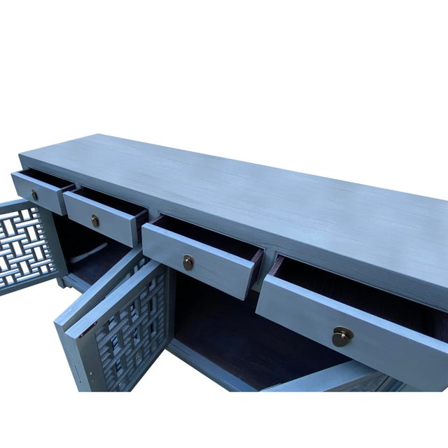Wood Asian Gray Shutter Doors Hardware Sideboard Credenza Console Cabinet For Sale - Image 7 of 8