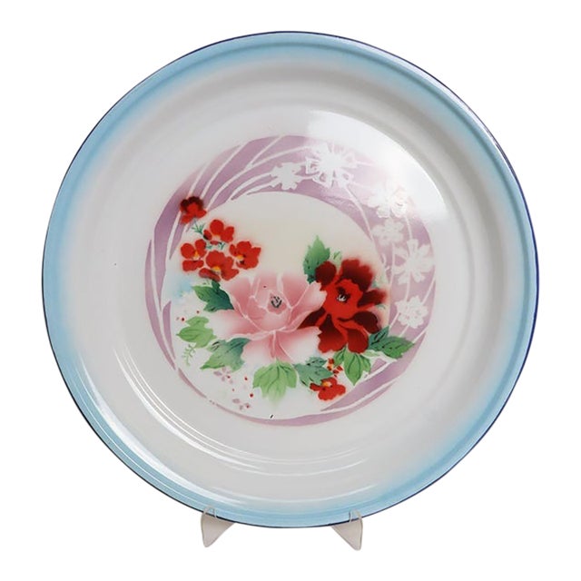 Large Vintage Bumper Harvest Floral / Rose Motif EnamelwareTray For Sale