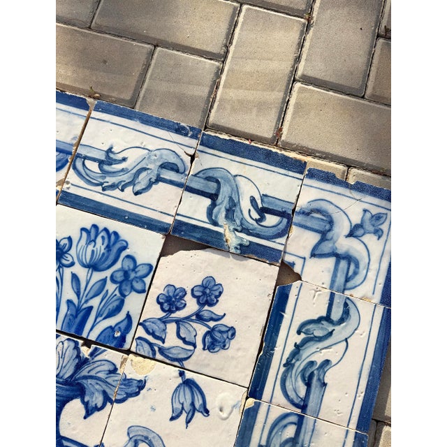 Antique 18th Century Portuguese Blue & White Floral Bouquet Tile Panel For Sale - Image 14 of 17