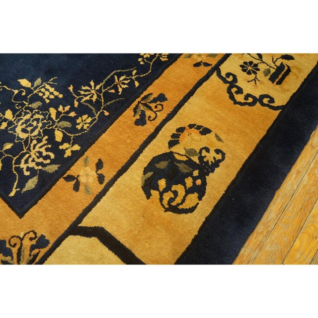 1920s Blue Navy Vase Floral Antique Chinese Peking Carpet 9'2" X 11'6" Rug For Sale - Image 9 of 10