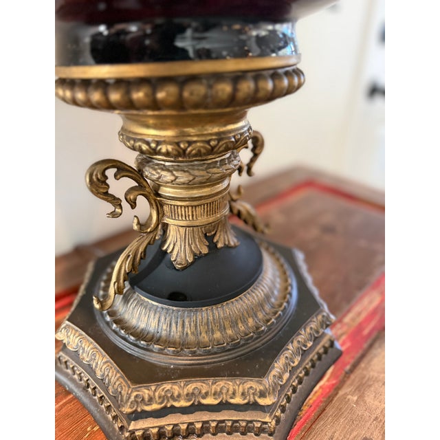 Late 20th Century Tall Figural Cherub Table Lamps | Ruby Red Glass & Brass | Victorian / Hollywood Regency | 37.5” - a Pair For Sale - Image 13 of 18